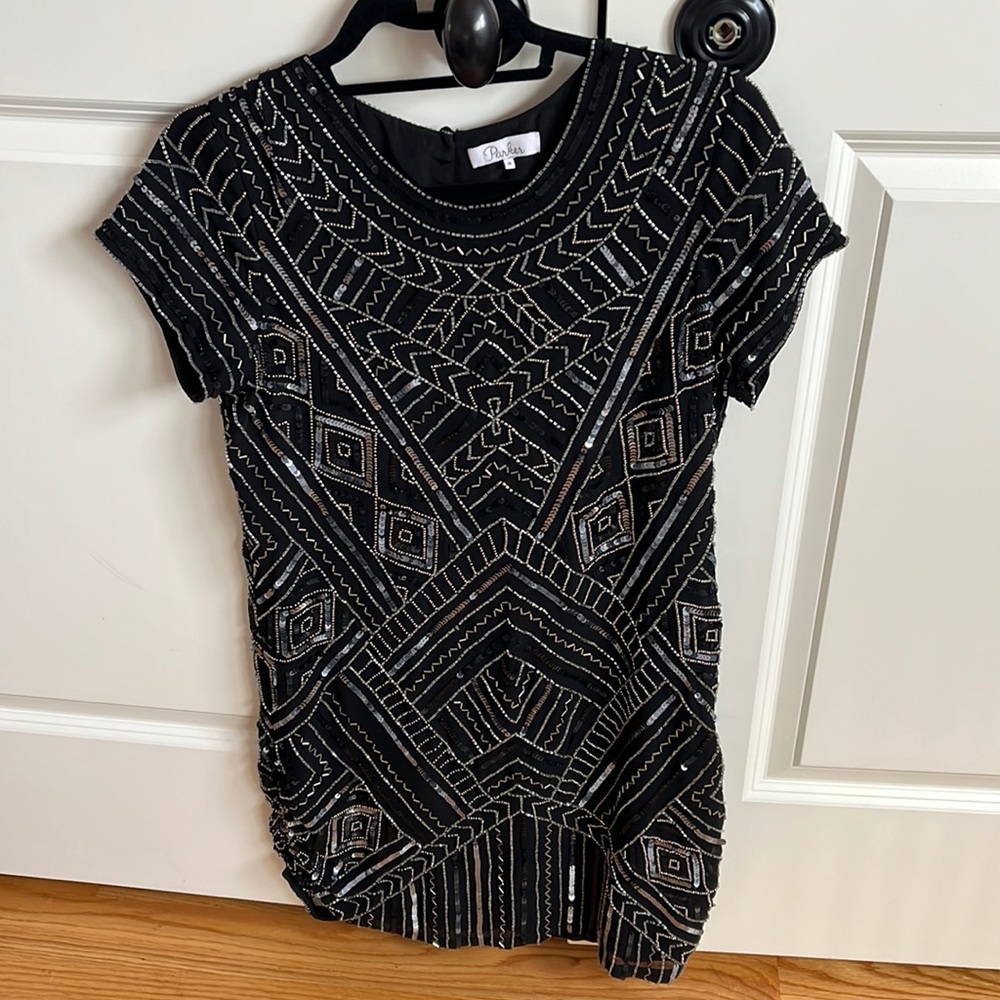 Parker black beaded mini dress